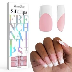150 Pieces Pink And White French Tip Long Square Nails
